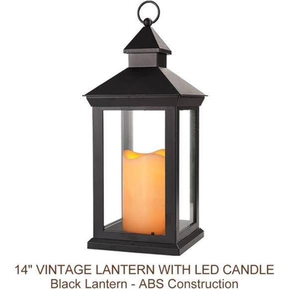 14" Tall Vintage Decorative Lantern with LED Pillar Candle - Outdoor Lantern - Picture 2 of 8